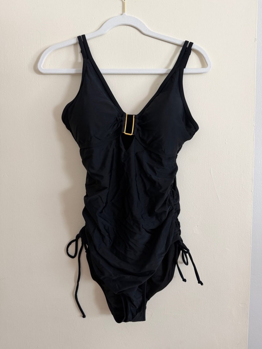 Black One-Piece Swimsuit with Gold Accent